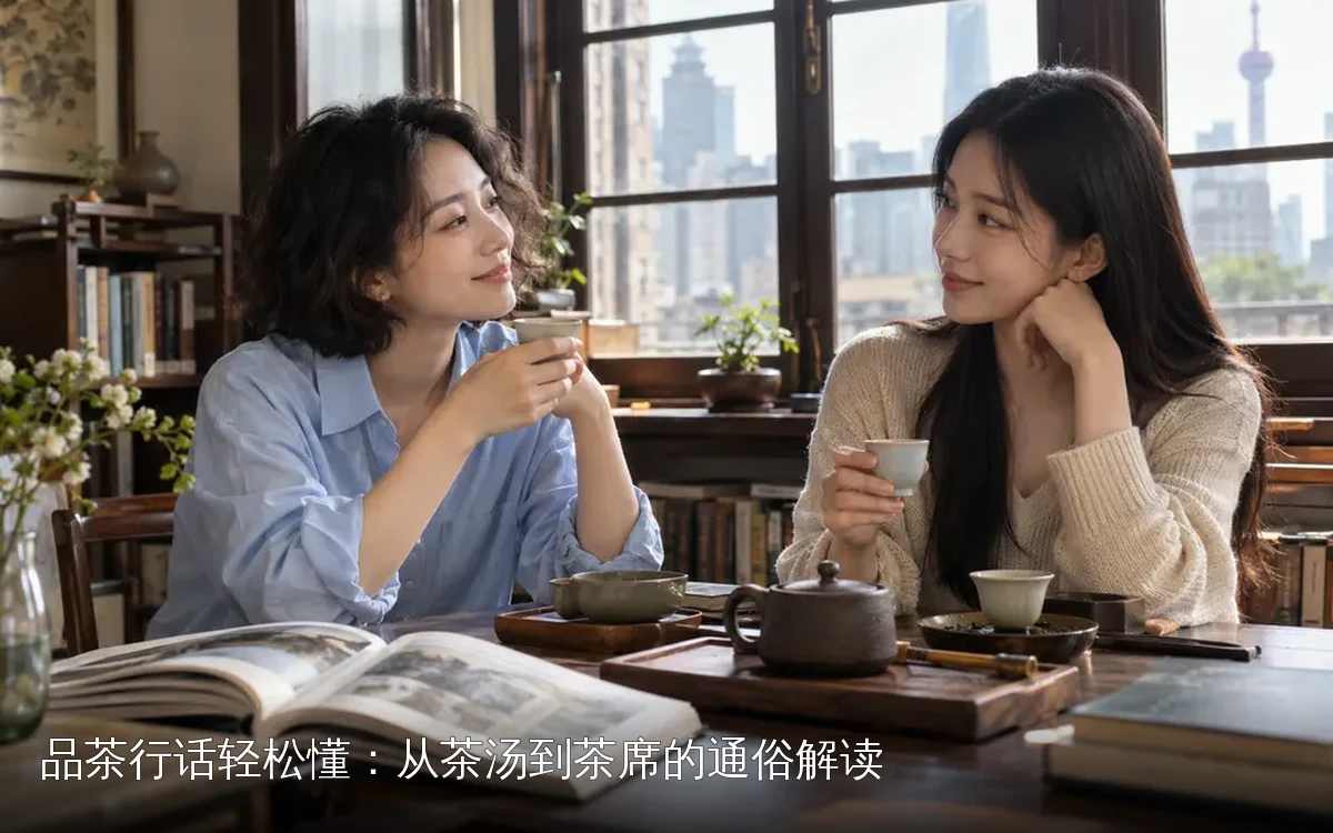 新中式盖碗冲泡场景，茶席上摆放盖碗与公道杯